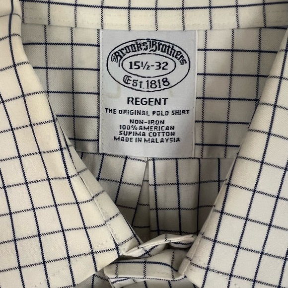 Brooks Brothers Regent Non-Iron Supima Shirt - Cream/Navy Grid, 15 1/2 - 32 - Picture 2 of 3